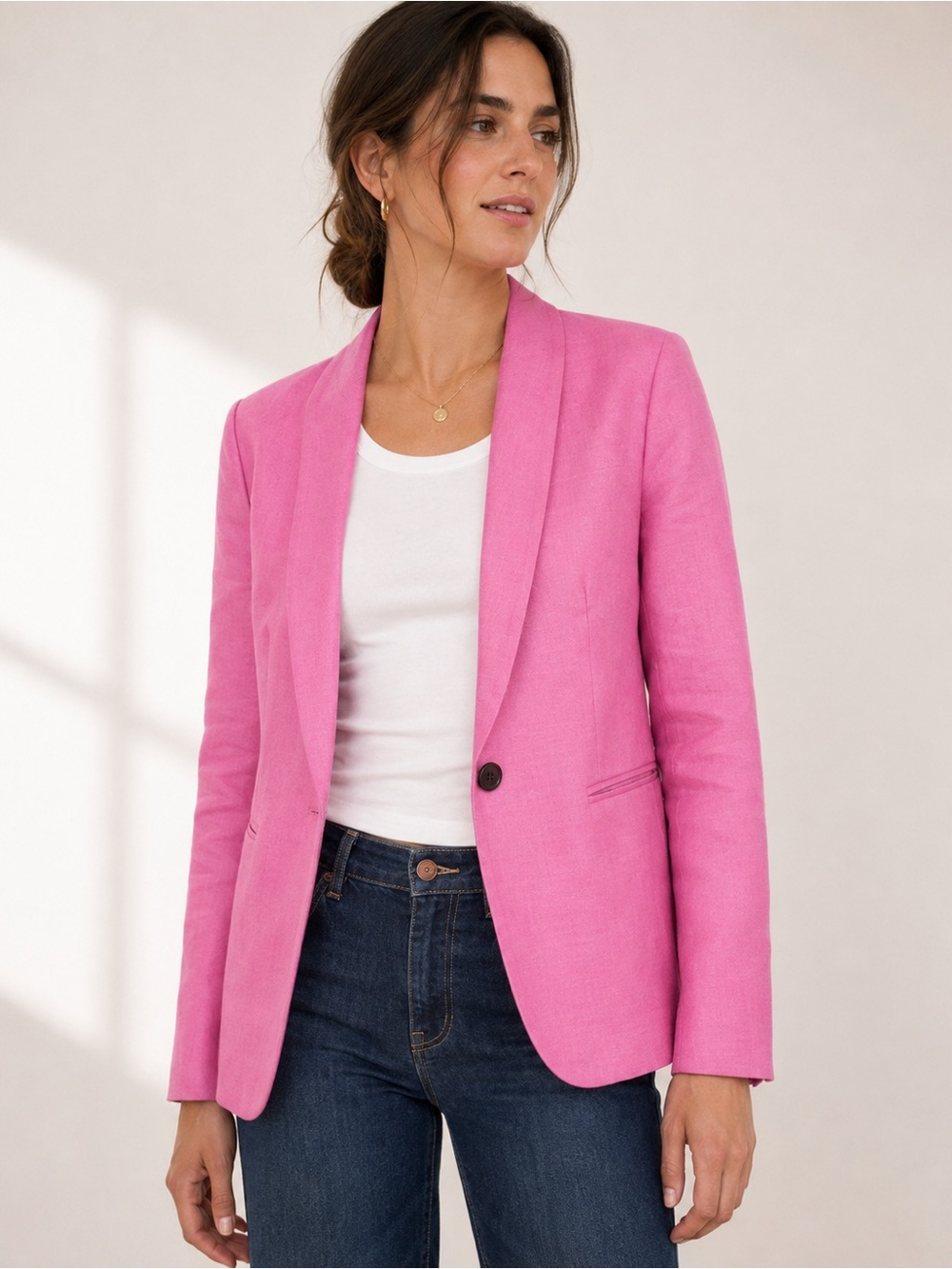 J.Crew Parke Pink Linen Blend Tailored Blazer Jacket Size 8